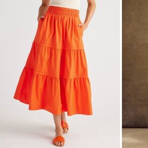 Quince Orange Maxi A-Line Skirt with Smocked Tiered Design